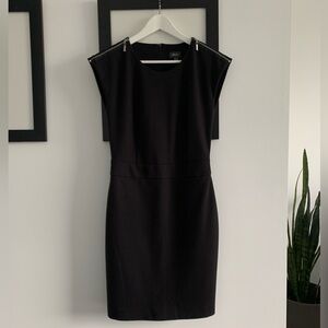 MEXX Sleeveless Knee Length Classic Black Dress with Silver Zipper Detail
